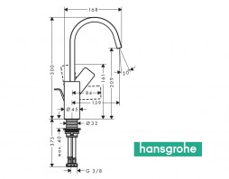 MEDIDAS MONOMANDO LAVABO 210 VIVENIS HANSGROHE